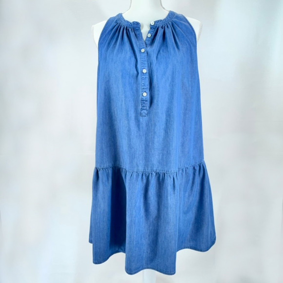 LOFT Dresses & Skirts - Loft Dress Chambray Small Dropped Waist Summer Lightweight Sleeveless Halter